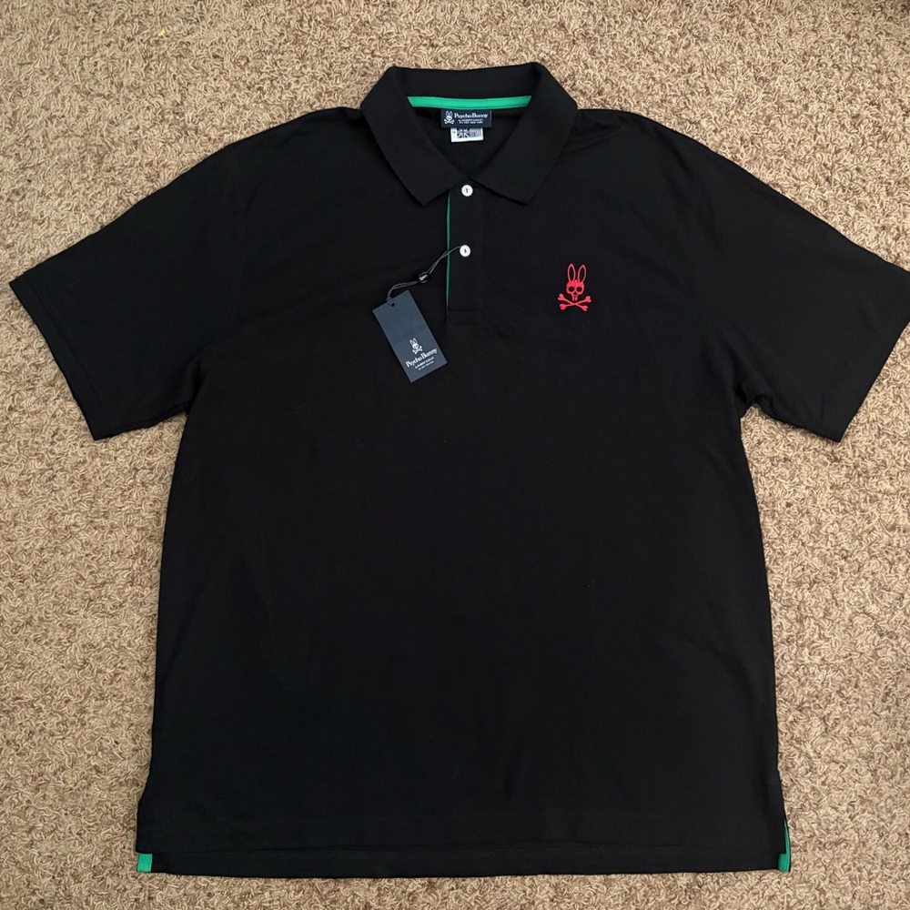 NWT Psycho Bunny 3XL 9 Black Polo Pima Cotton Bunny Embroidered Casual Preppy